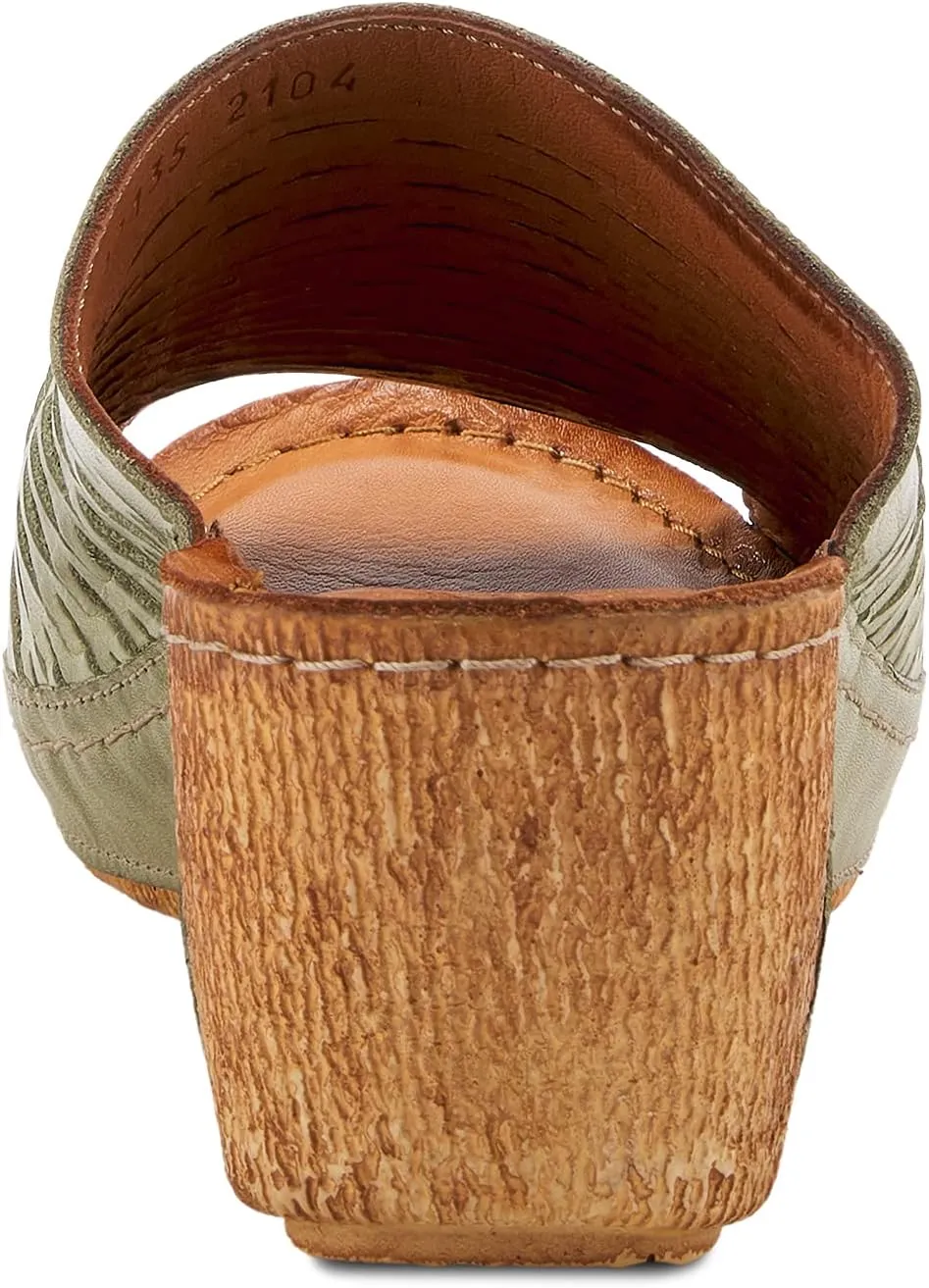 Spring Step Cunacena Women's Leather Slip On Wedge Sandal | Low Heel Sandals for Women with Die Cut Lattice, Stretch Upper, Breathable Lining