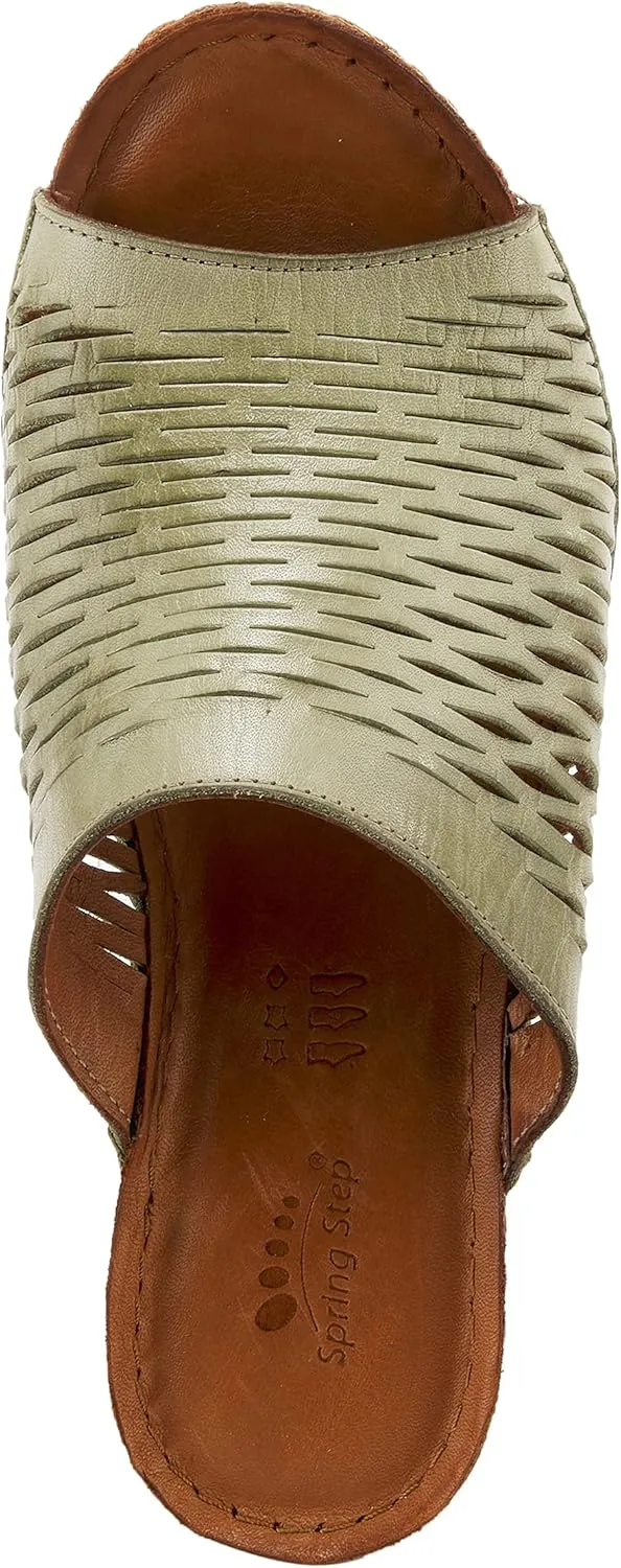 Spring Step Cunacena Women's Leather Slip On Wedge Sandal | Low Heel Sandals for Women with Die Cut Lattice, Stretch Upper, Breathable Lining