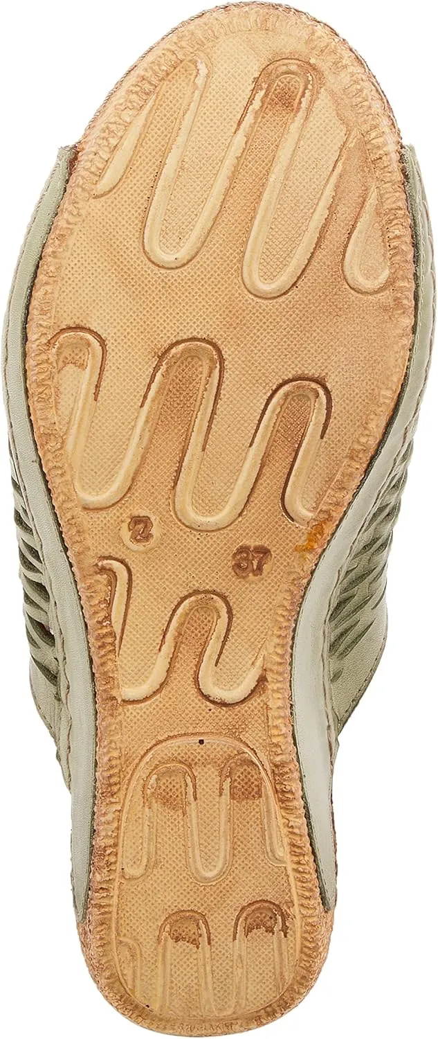 Spring Step Cunacena Women's Leather Slip On Wedge Sandal | Low Heel Sandals for Women with Die Cut Lattice, Stretch Upper, Breathable Lining