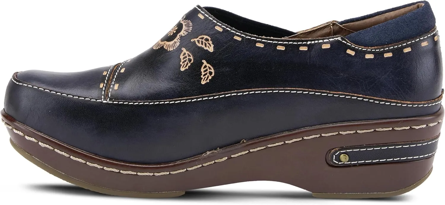 Spring Step L'artiste Burbank Leather Clogs for Women | Designer Hand-Painted Slip-On Shoes | Ladies Casual Platform Clog