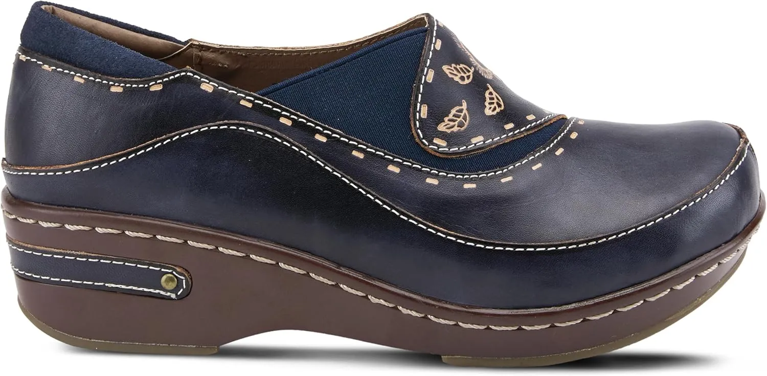Spring Step L'artiste Burbank Leather Clogs for Women | Designer Hand-Painted Slip-On Shoes | Ladies Casual Platform Clog