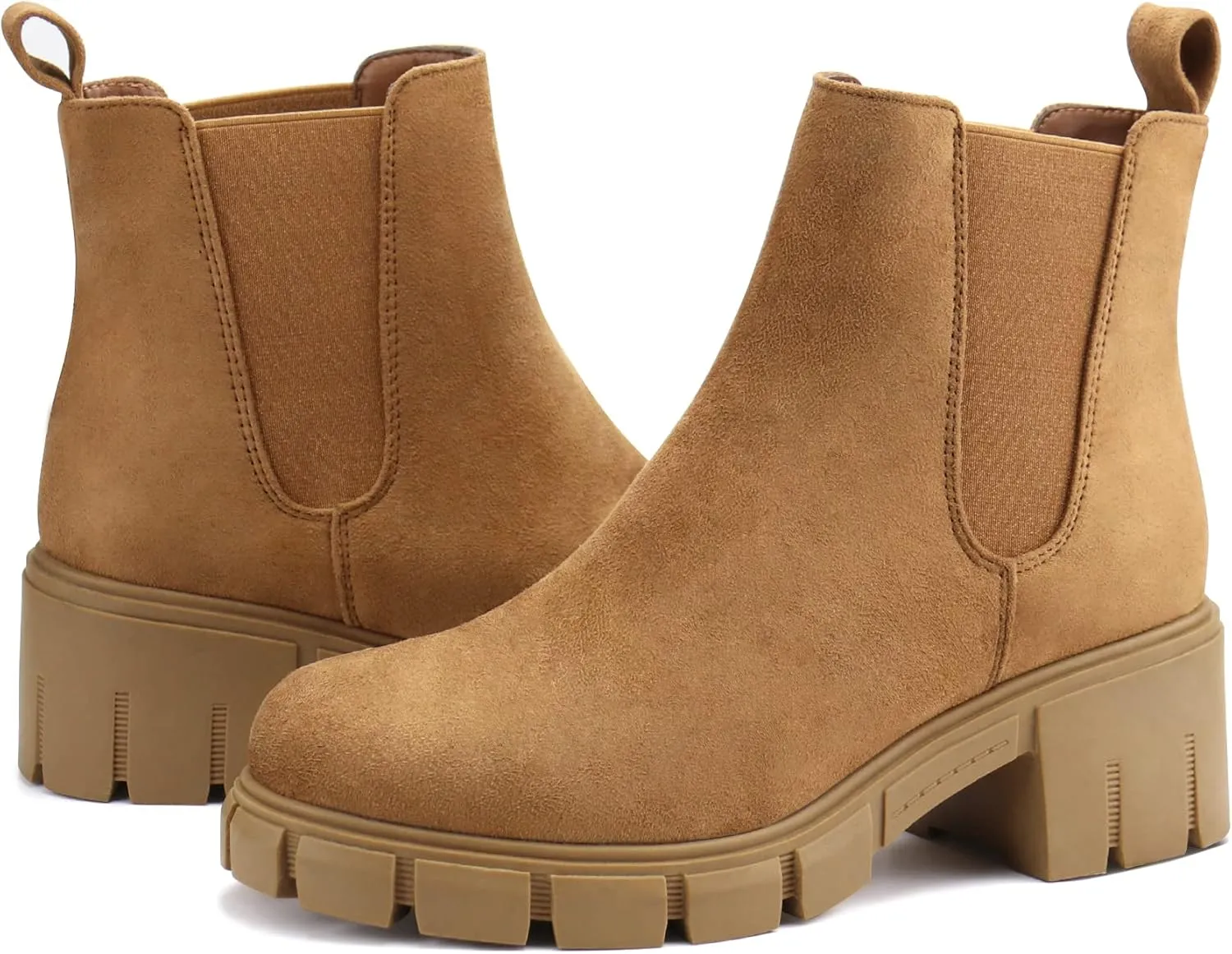 starmerx Women Platform Ankle Boots Elastic Chelsea Boots Mid Heel Slip on Booties
