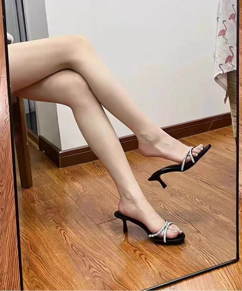 Stiletto Peep Splicing Sandals Pink Toe Zircon Stylish Slide