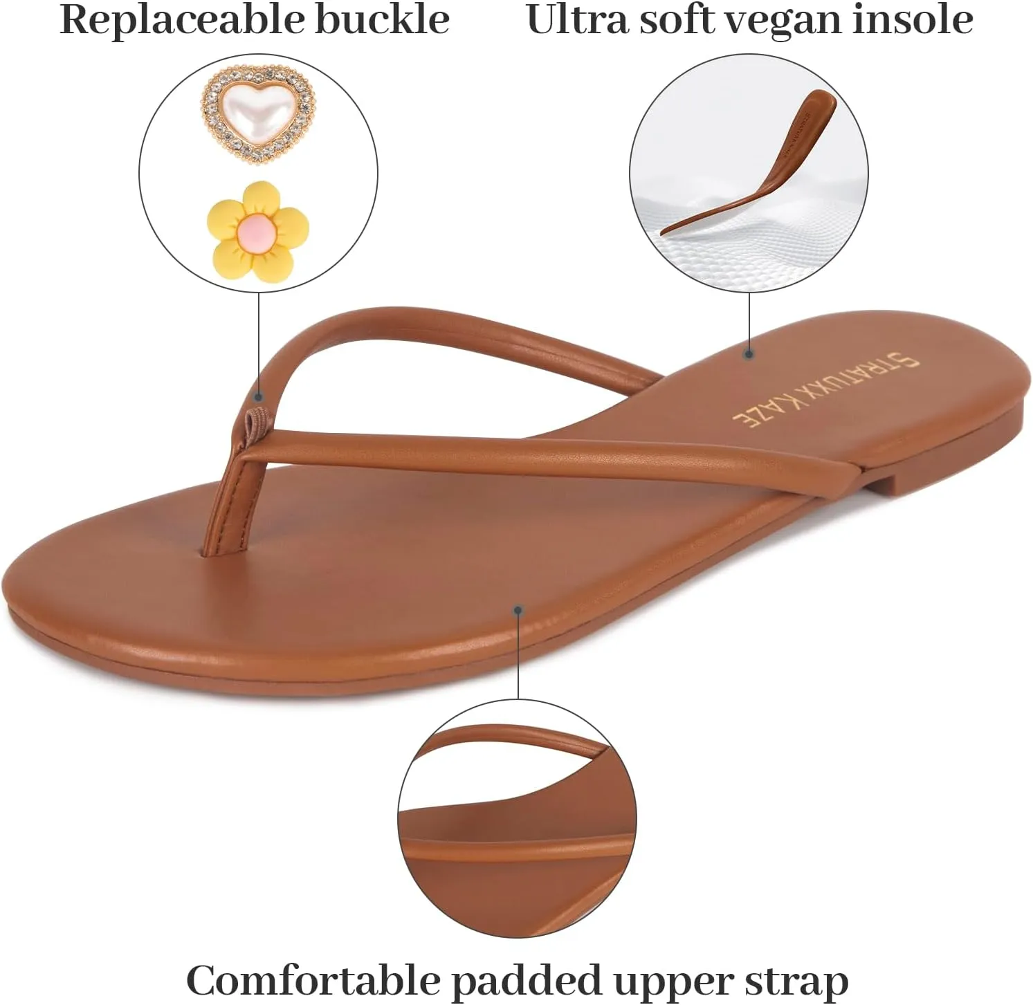 Stratuxx Kaze Flip Flops for Women Open Toe Slide Flat Sandals Casual Summer Beach Thong Slippers