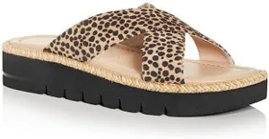 Stuart Weitzman Womens Brown Animal Print 1/2" Platform Jute Cushioned Braided Roza Square Toe Wedge Slip On Leather Slide Sandals Shoes 8 B