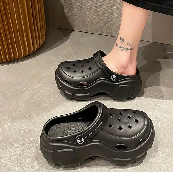Stylish Platform Clogs, Chunky Heel Solid Color Closed Toe EVA Slide Shoes, Women's Outdoor Sandals