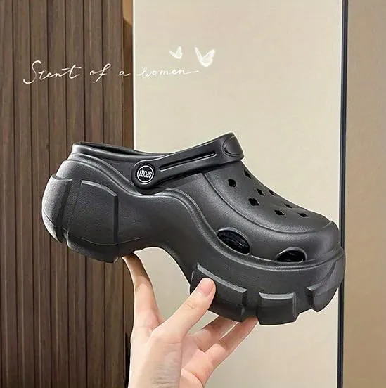 Stylish Platform Clogs, Chunky Heel Solid Color Closed Toe EVA Slide Shoes, Women's Outdoor Sandals