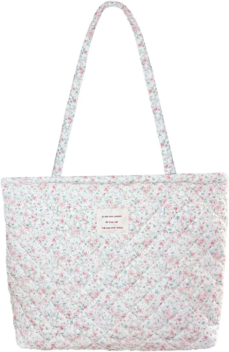 Sunwel Fashion Top Zipper Women Floral Quilted Tote Bag for Work Travel Gym Shopping Beach