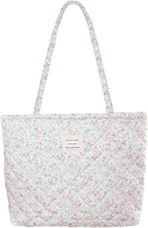 Sunwel Fashion Top Zipper Women Floral Quilted Tote Bag for Work Travel Gym Shopping Beach