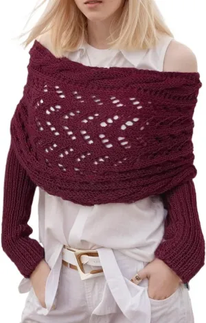 Sweater Scarf with Sleeves for Women Multi-Use Knitted Cable Wrap Shrugs Crochet Fashion Shawl Cape