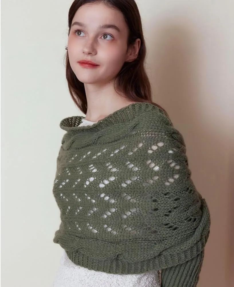 Sweater Scarf with Sleeves for Women Multi-Use Knitted Cable Wrap Shrugs Crochet Fashion Shawl Cape