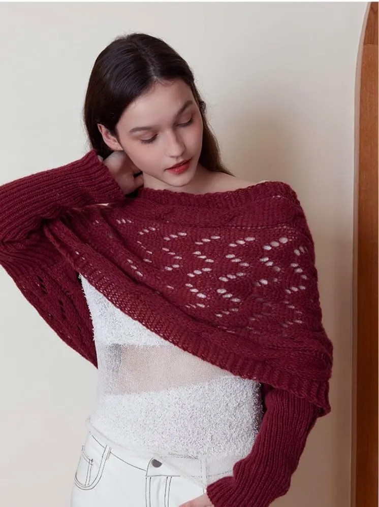 Sweater Scarf with Sleeves for Women Multi-Use Knitted Cable Wrap Shrugs Crochet Fashion Shawl Cape