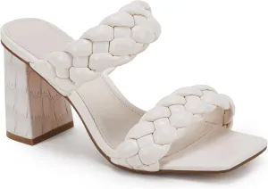 Syktkmx Women's Braided Heeled Sandals Backless Square Open Toe Block Slide Sandals