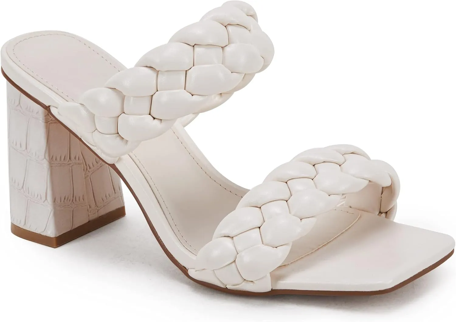 Syktkmx Women's Braided Heeled Sandals Backless Square Open Toe Block Slide Sandals
