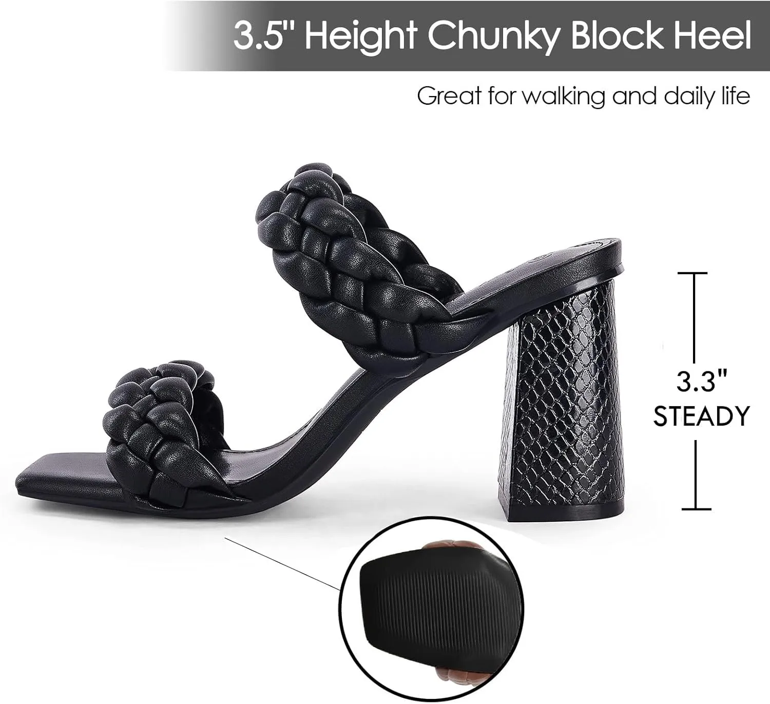 Syktkmx Women's Braided Heeled Sandals Backless Square Open Toe Block Slide Sandals
