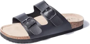 TF STAR Women 2-Strap Adjustable Buckle, Flat Casual Cork Slide Sandals,Slide Cork Footbed Sandals for Women