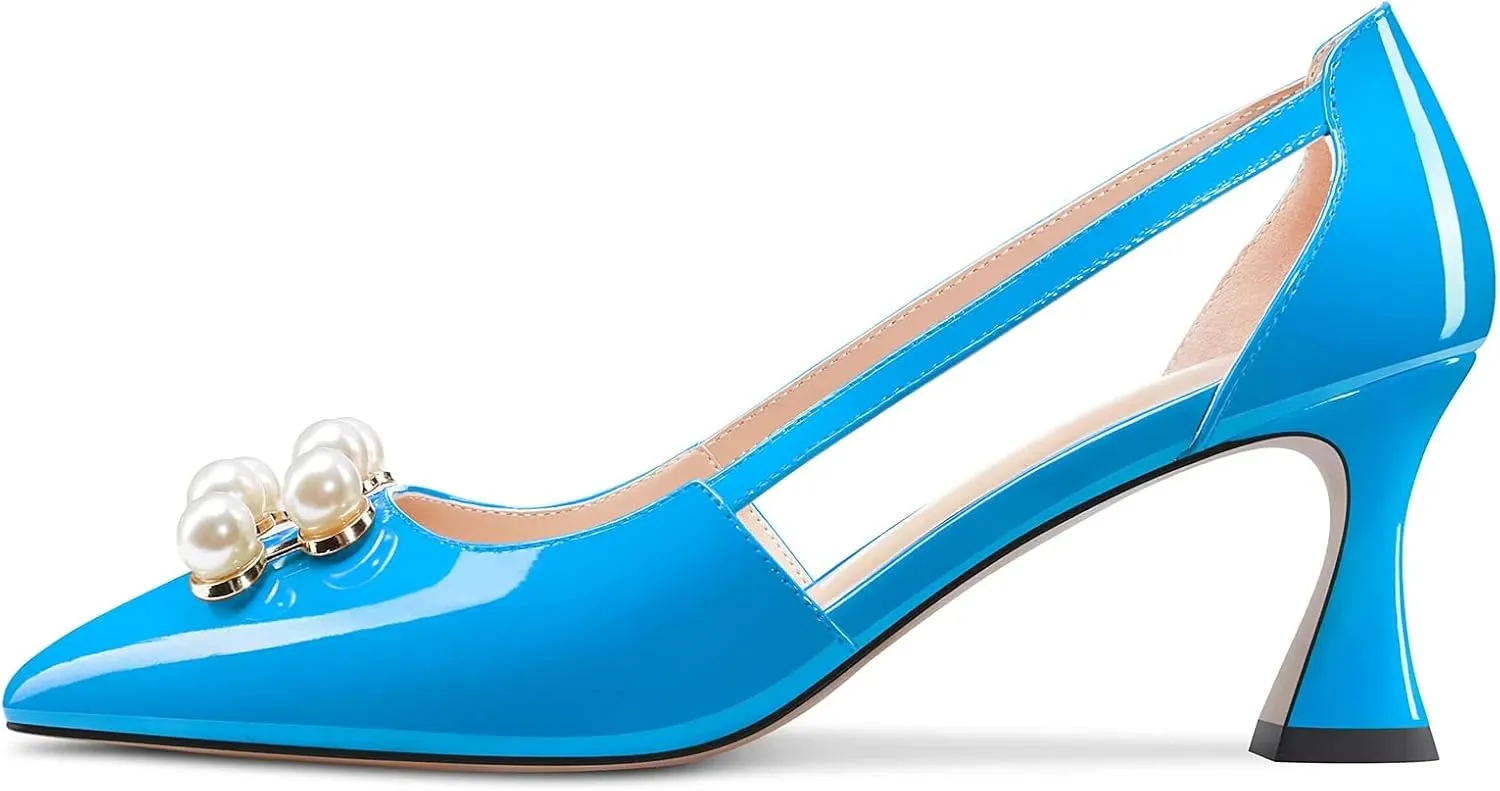 TNYNFBEB Women Chunky Block Mid Heel Close Pointed Toe Pumps Slip-on Rhinestone Crystal Party Cute 2.6 Inches Heels
