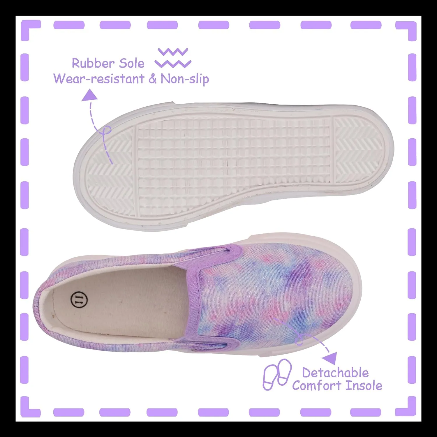 Toandon Toddler Kids Girls Sparkle Slip On Walking Shoes Age 2-10