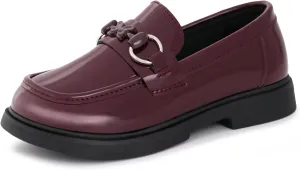 Tobfis Girls Slip-On Round Toe Oxford Butterfly Metal Chain Patent Leather Penny Loafers Flats Church School Uniform Kids Moccasins Dress Shoes (Toddler/Little Kid/Big Kid)