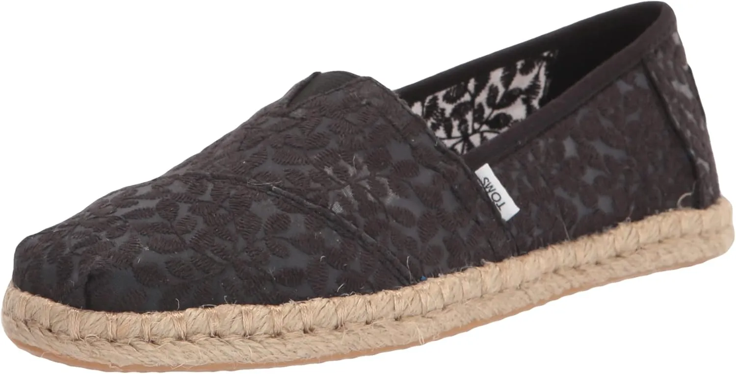 TOMS Womens Alpargata Rope Slip On Flats Casual - Black