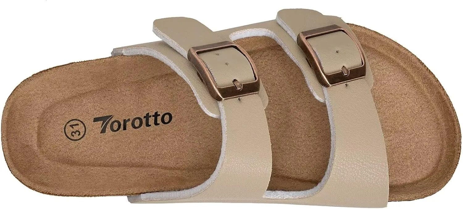 Torotto Kids Sandals Boys Girls Slide Summer Non-slip Cork Glitter Toddler Slippers with Adjustable Straps for Indoor & Outdoor