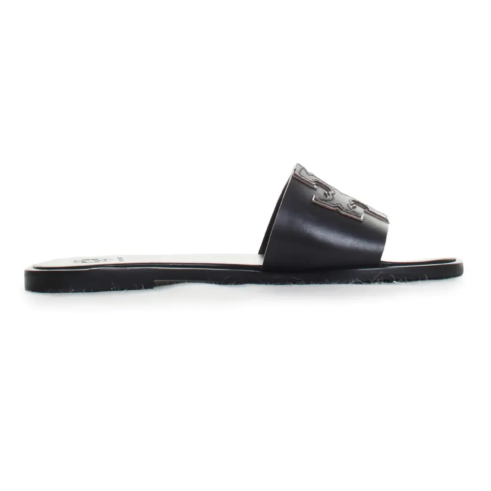 Tory Burch Women's INES Slide Leather Cushioned Sandals 9.5 Perfect Black/Silver