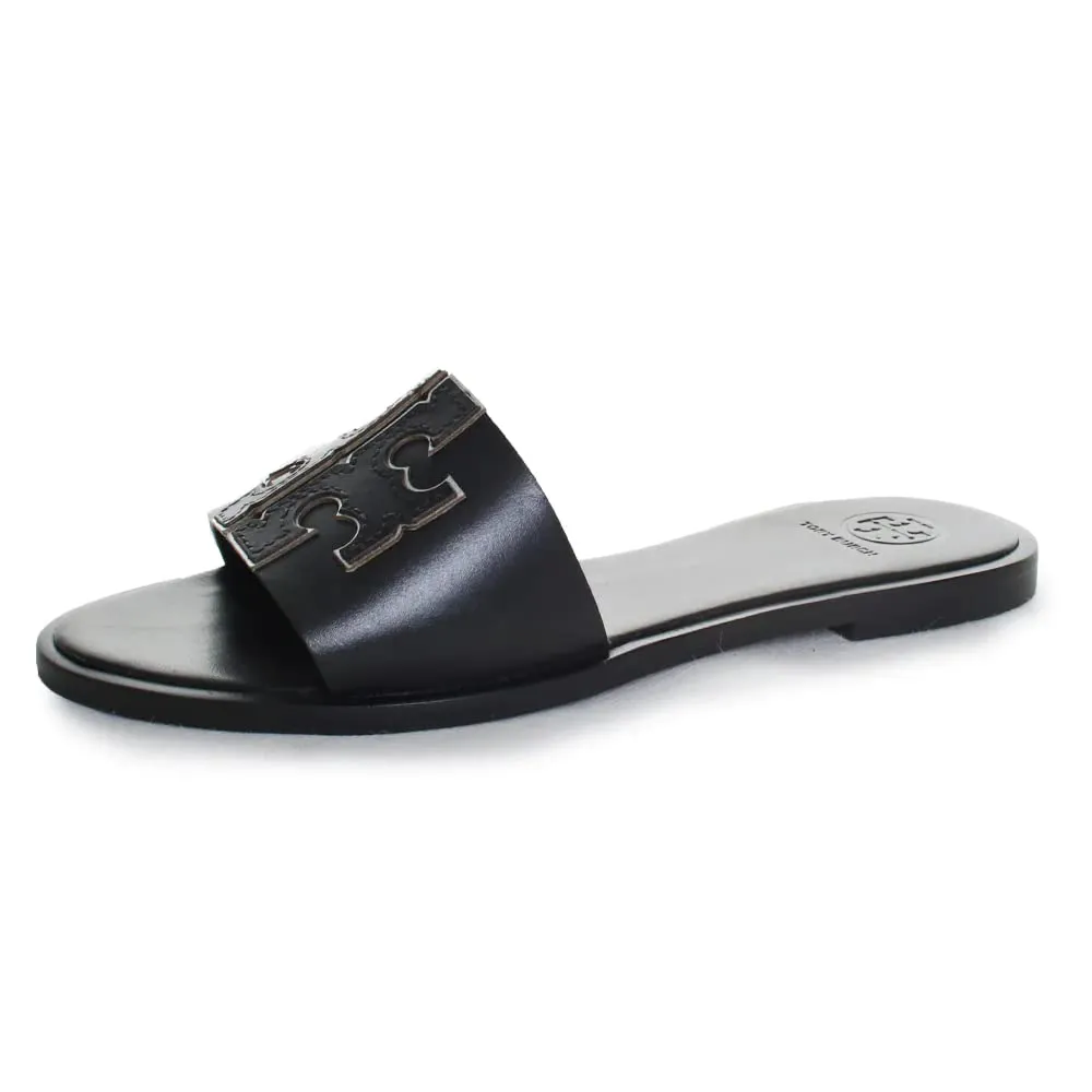 Tory Burch Women's INES Slide Leather Cushioned Sandals 9.5 Perfect Black/Silver