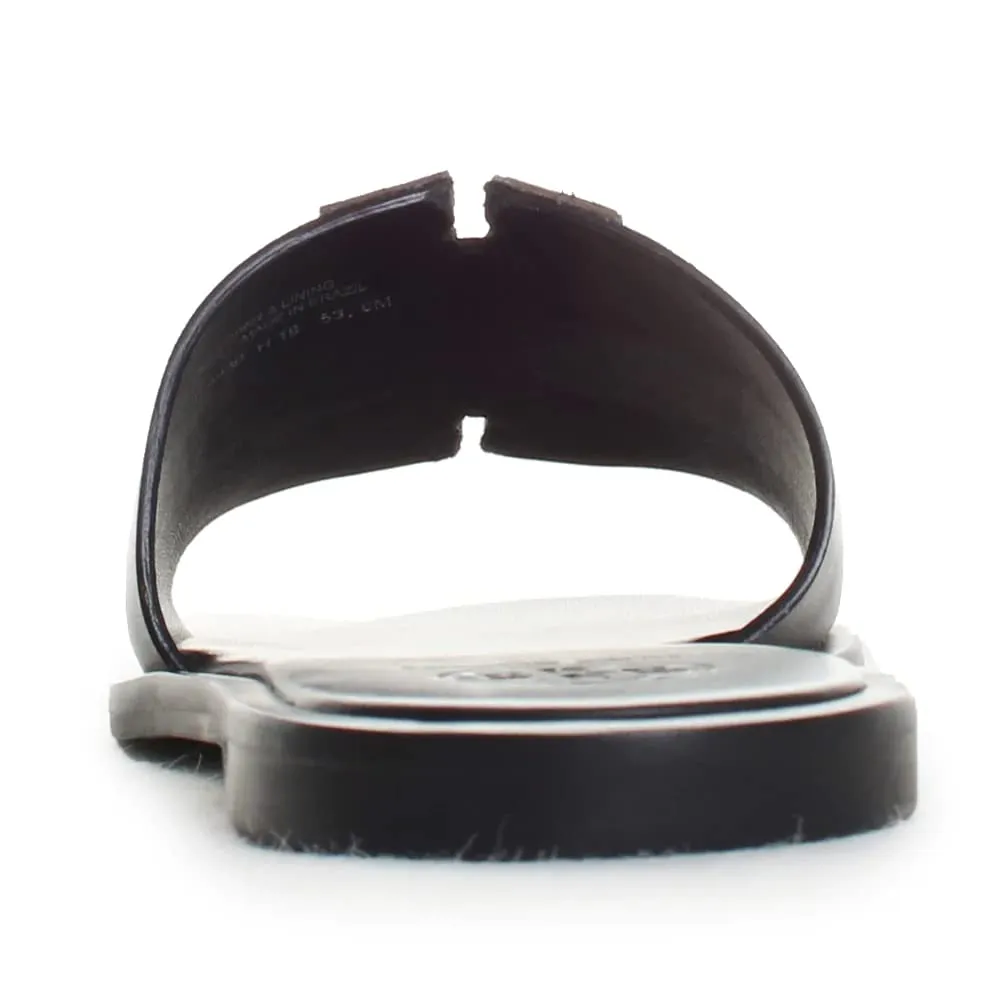 Tory Burch Women's INES Slide Leather Cushioned Sandals 9.5 Perfect Black/Silver