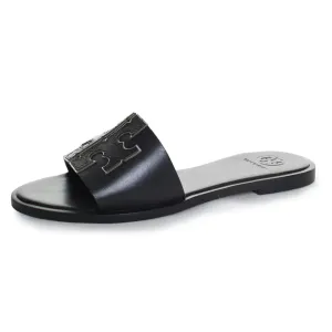Tory Burch Women's INES Slide Leather Cushioned Sandals 9.5 Perfect Black/Silver