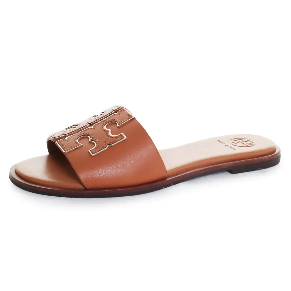 Tory Burch Women's INES Slide Leather Cushioned Sandals 9.5 Perfect Black/Silver