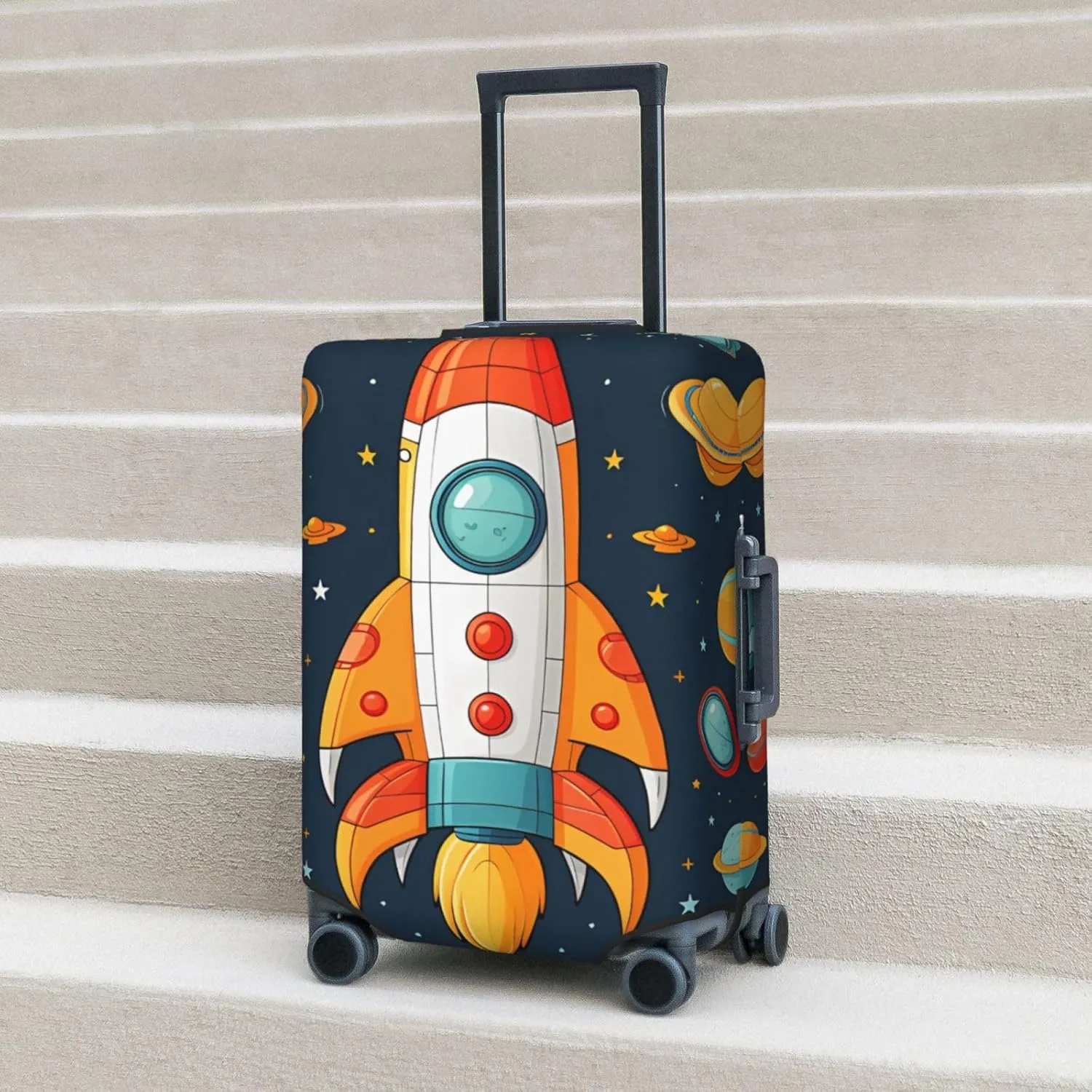 Travel Luggage Cover Suitcase Protector Elastic Washable rocket clipart space ship Suitcase Cover Anti-scratch Spandex Baggage Covers Fits 18-32 Inch Luggage