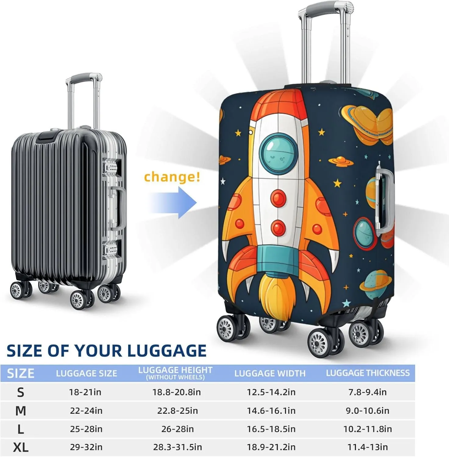 Travel Luggage Cover Suitcase Protector Elastic Washable rocket clipart space ship Suitcase Cover Anti-scratch Spandex Baggage Covers Fits 18-32 Inch Luggage