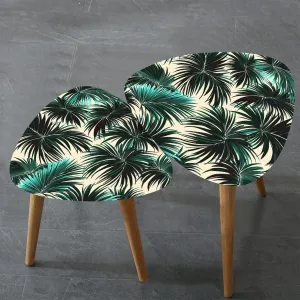 Triangle Nesting Coffee Table Set of 2 Tropical Palm Leaves Seamless Floral Pattern Modern Minimalist Side Table Small End Leisure Tea Tables for Living Room Bedroom Office