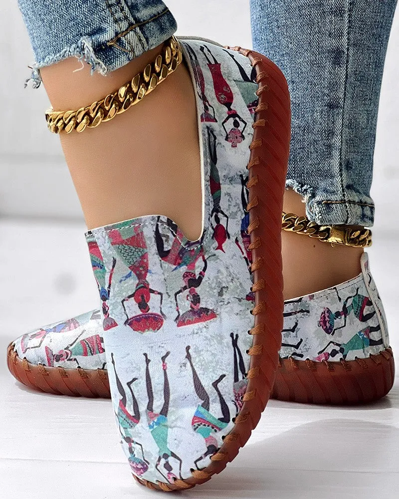 Tribal Figure Print Casual Slip On