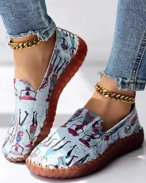 Tribal Figure Print Casual Slip On
