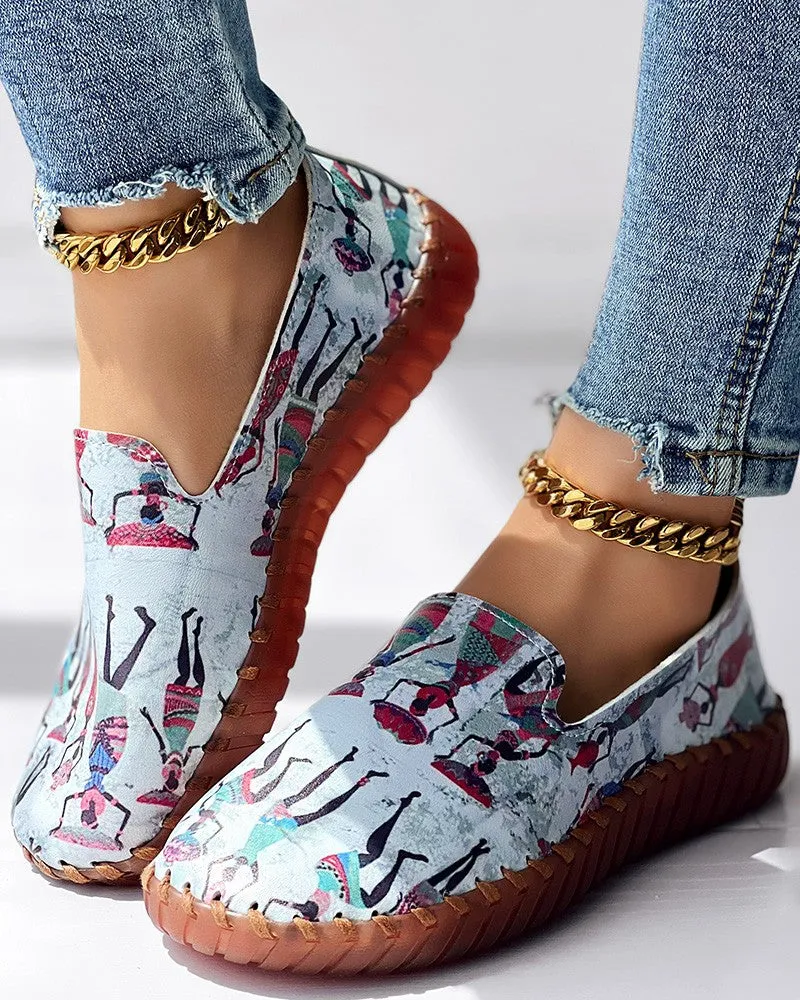 Tribal Figure Print Casual Slip On