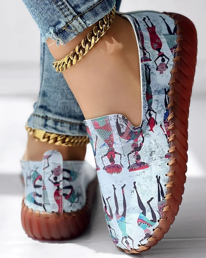 Tribal Figure Print Casual Slip On
