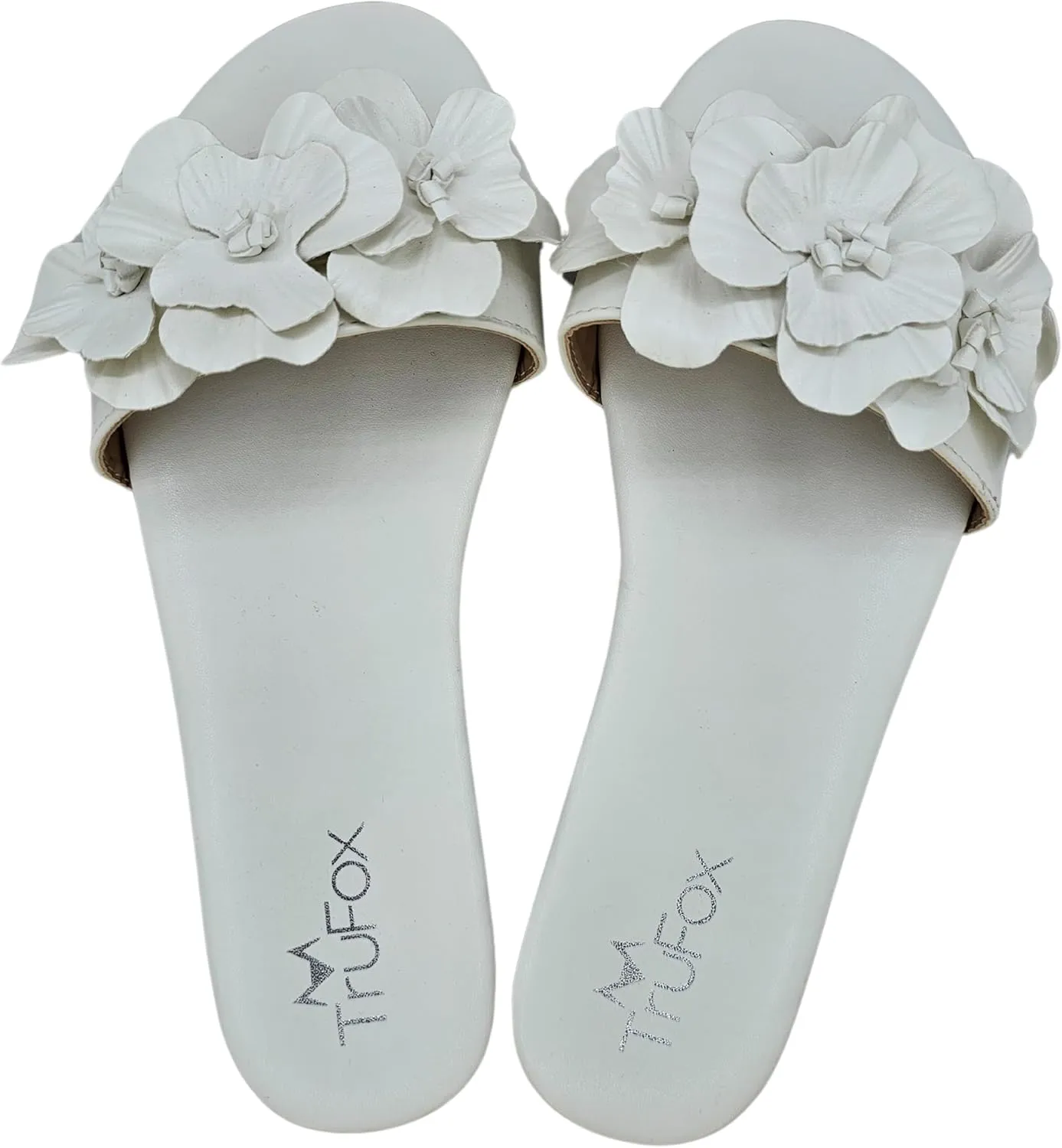 TruFox Women's Flower Flat Sandals Dressy Open Toe Sandals Comfortable Slip On Summer Slide Sandals