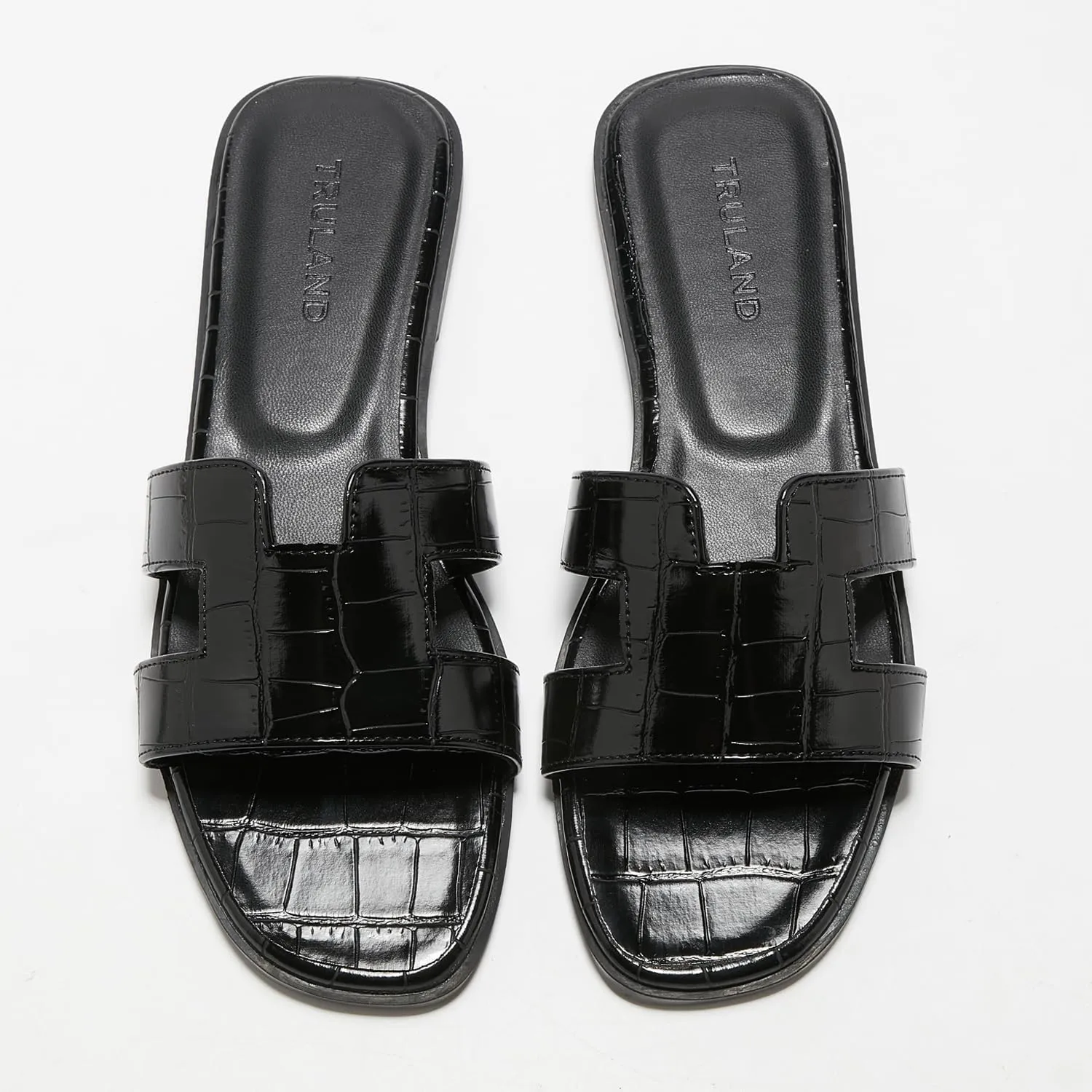 TRULAND H Strap Flat Slide Sandals for Women - Cute Fashion Open Square Toe Summer Dressy Sandals