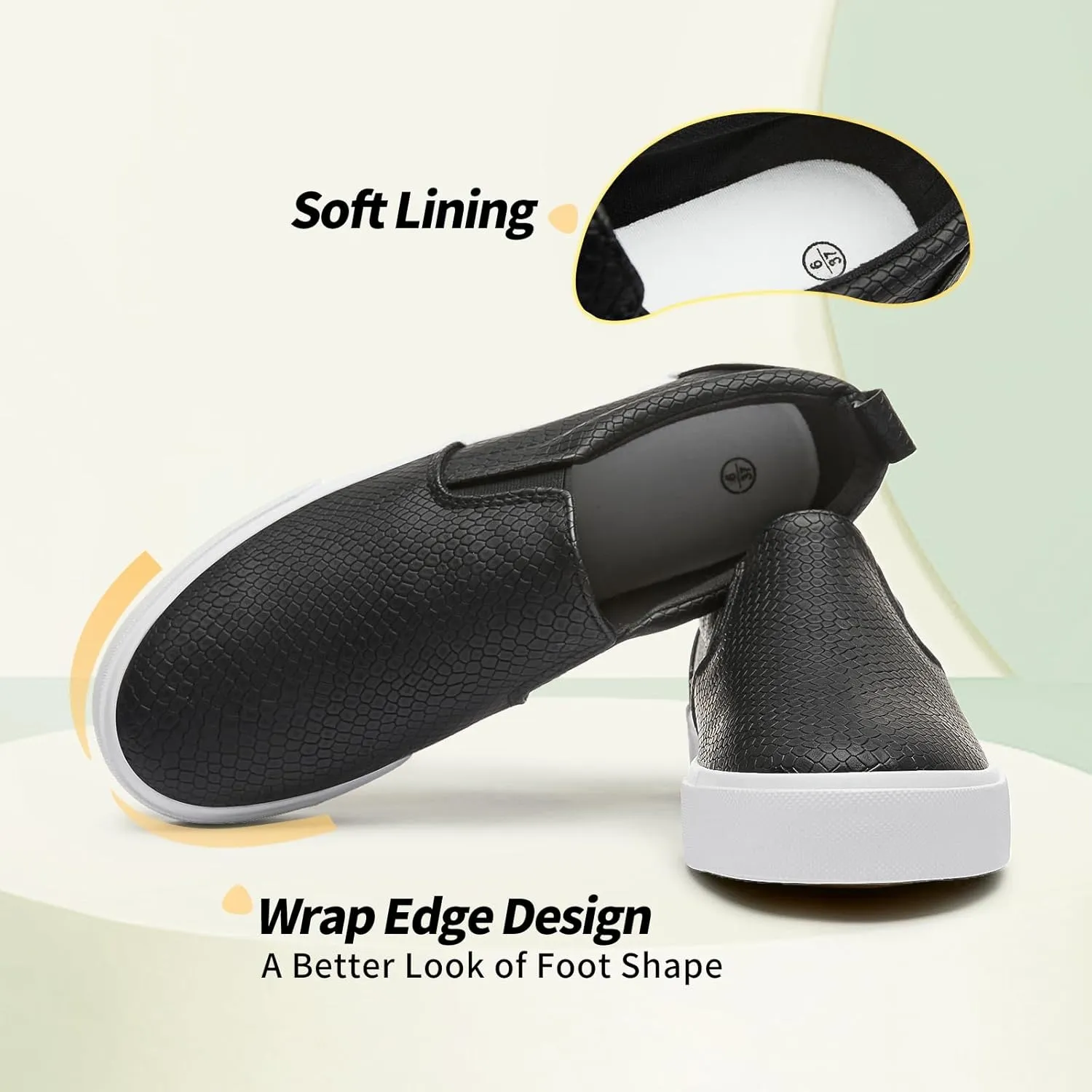 TUOPIN Womens Synthetic Leather Slip On Shoes,Padded Collar Slip on Sneakers for Women,Casual Loafers Walking Shoes