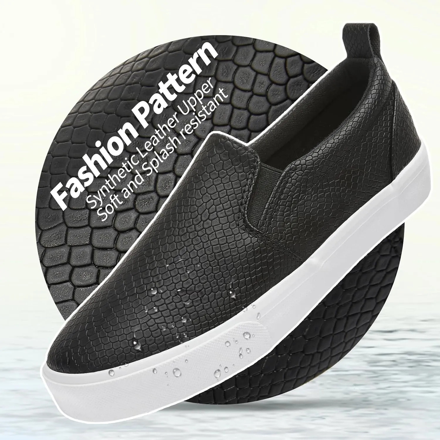 TUOPIN Womens Synthetic Leather Slip On Shoes,Padded Collar Slip on Sneakers for Women,Casual Loafers Walking Shoes
