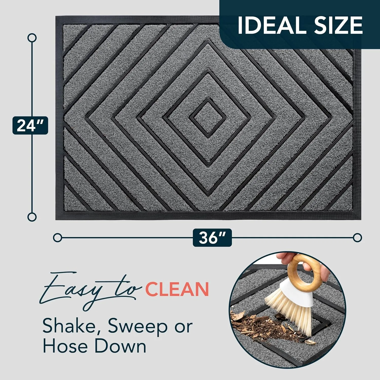 ubdyo Large Extra Durable Door Mat - Dirt Trapping Outdoor Welcome Mats - Non-Slip Door Mats - Low Profile Front Doormat Outdoor Entrance (36" x 24", Bright Grey)