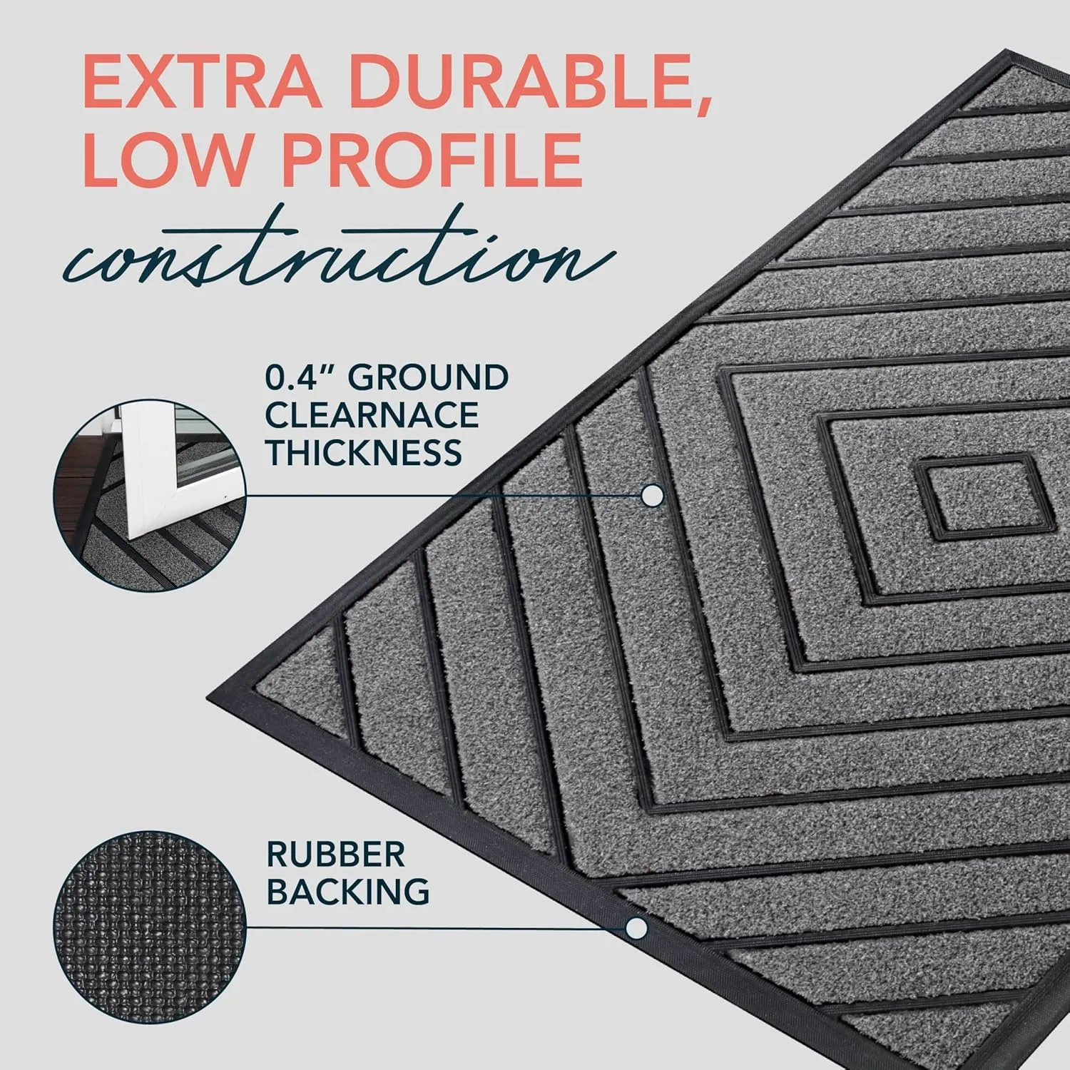ubdyo Large Extra Durable Door Mat - Dirt Trapping Outdoor Welcome Mats - Non-Slip Door Mats - Low Profile Front Doormat Outdoor Entrance (36" x 24", Bright Grey)