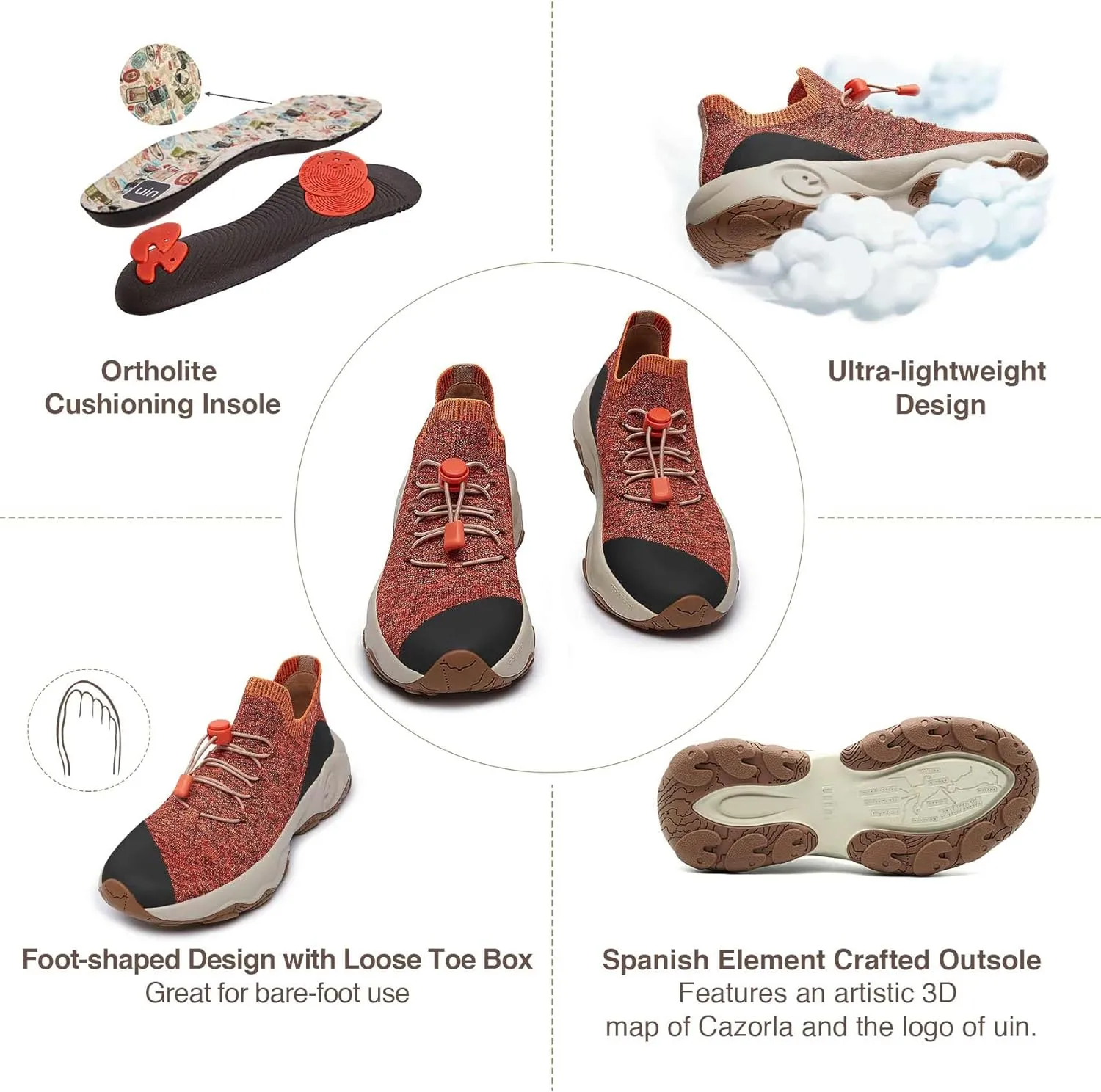 UIN Women's Walking Travel Shoes Slip On Outdoor Non-Slip Lightweight Comfort Hiking Sneaker Cazorla