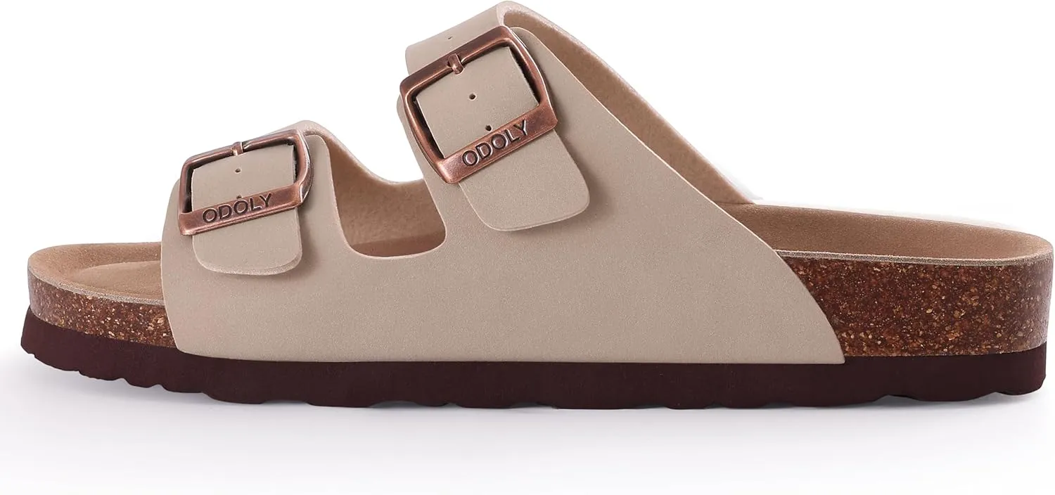 Unisex Cork Footbed Slide Sandal, Arch Support Summer Outdoor Sandals with Adjustable Buckle for Women and Men