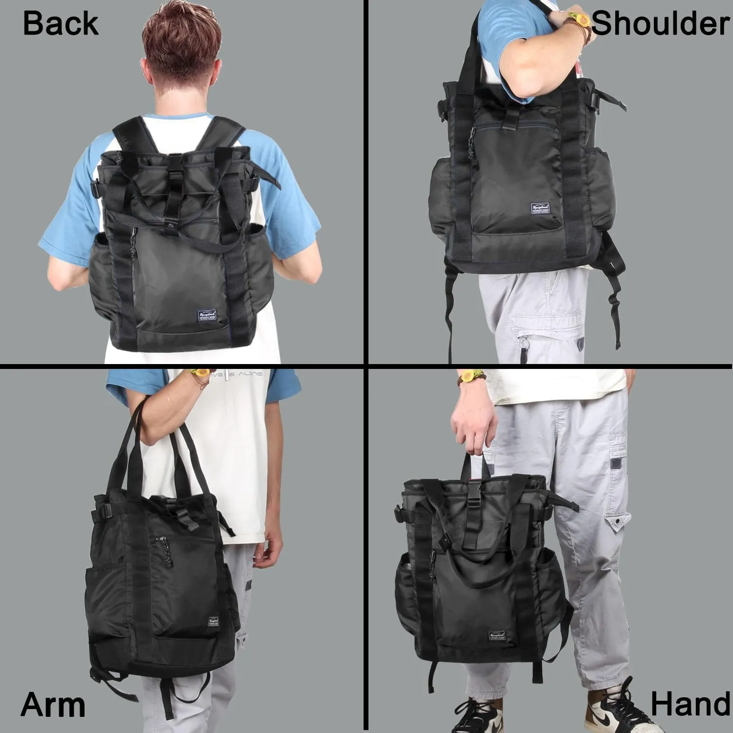 Unisex Laptop Tote Backpack Convertible Lightweight Durable Stylish Everyday Shoulder Tote bag Backpack with Water Bottle Pocket Work Travel, Black