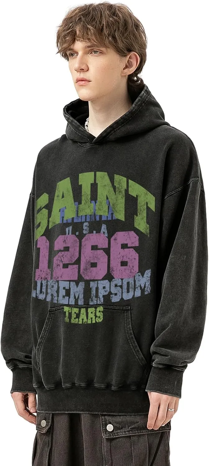 Unisex Vintage Letter Print Hoodies Oversized Washed To Make Old 400g High Weight Wool Hoodies