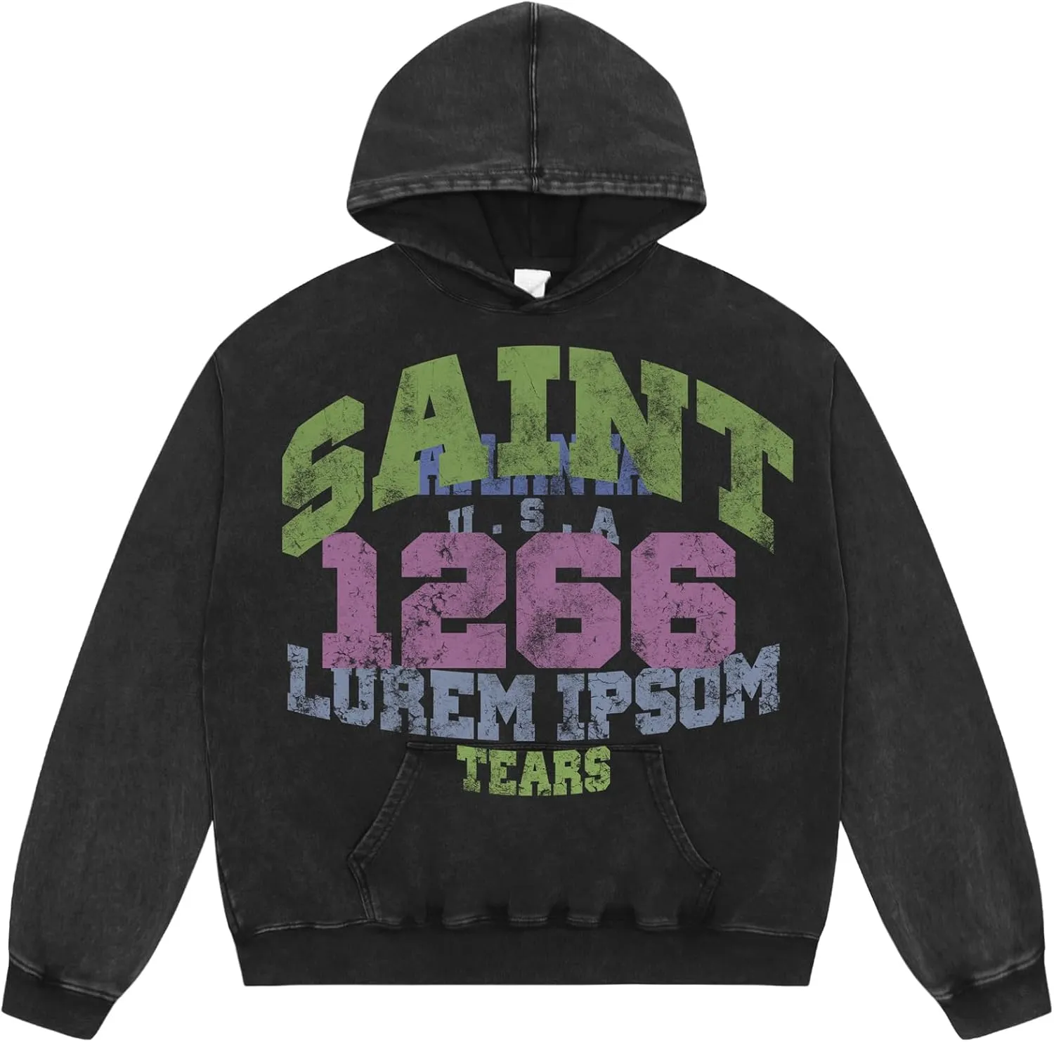 Unisex Vintage Letter Print Hoodies Oversized Washed To Make Old 400g High Weight Wool Hoodies