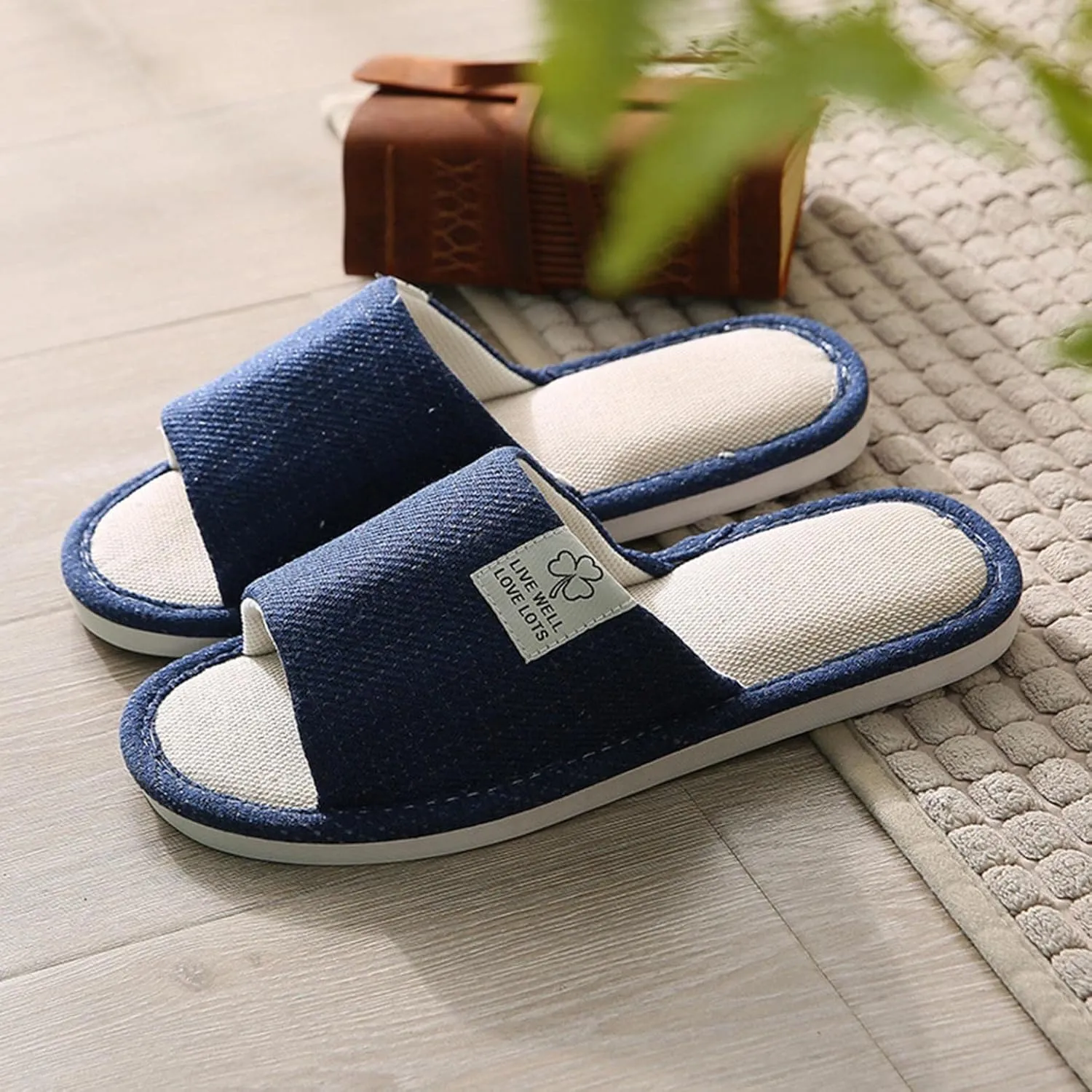 Unisex Winter Cotton Linen Slippers Open Toe Bedroom Slippers Soft Comfortable Casual Indoor Slip On Home Slippers