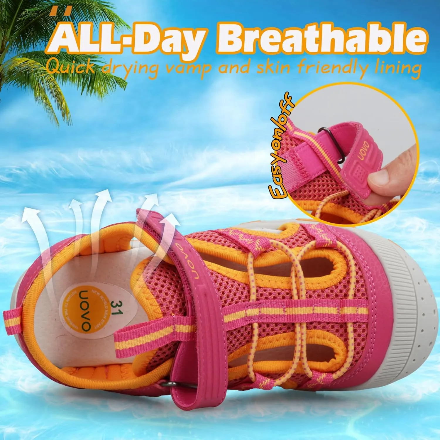 UOVO Boys Girls Summer Water Sandals Closed Toe Lightweight Outdoor Sport Shoes(Toddler/Little Kid/Big Kid)